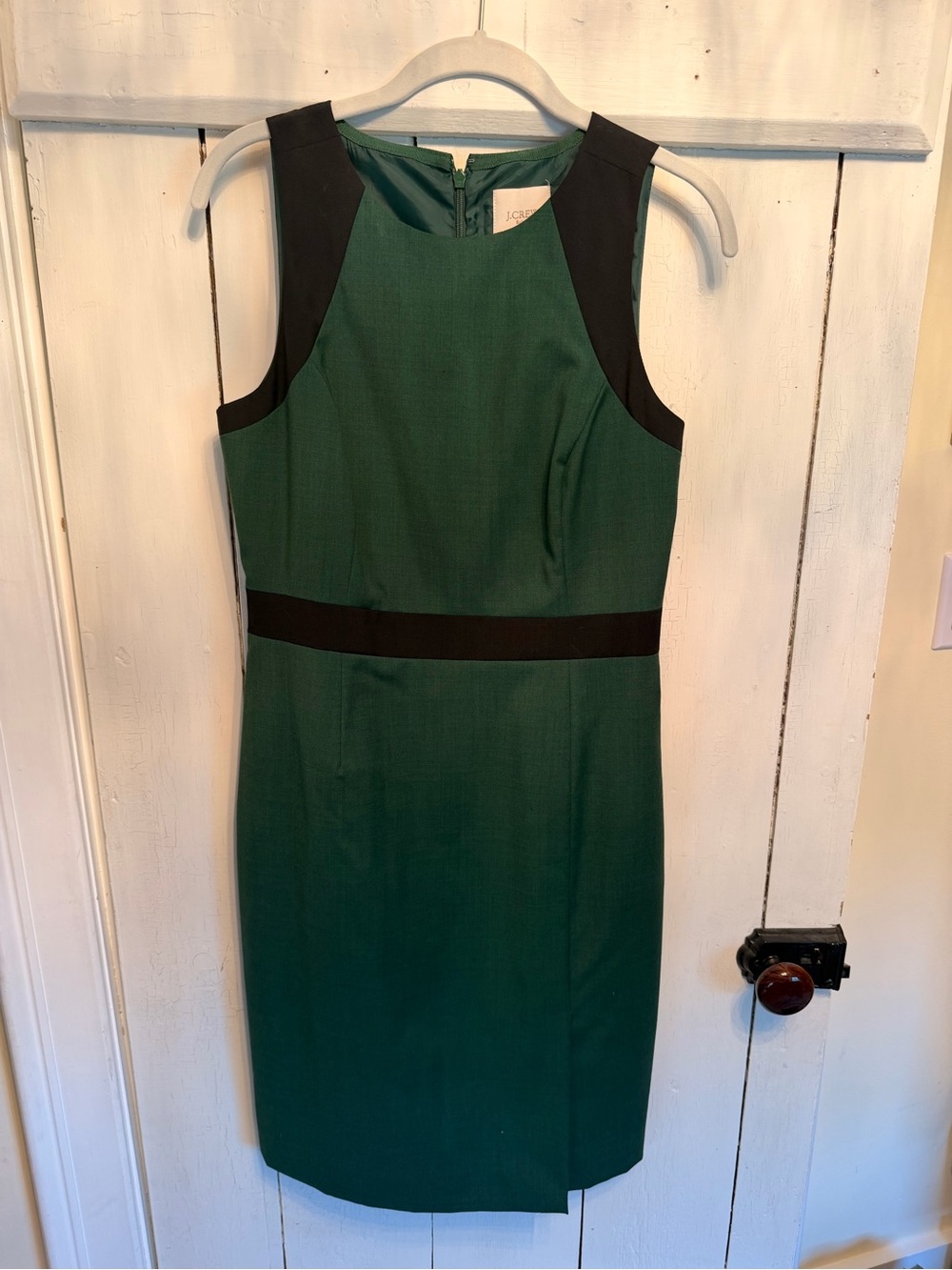 J. Crew Factory Emerald Green Midi Sheath Dress with Black Accents